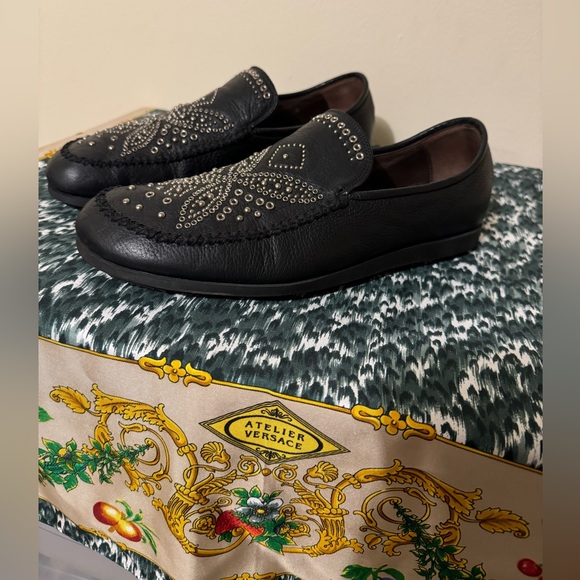 Rare Gianni Versace Medusa Head Studded Full grain Leather Loafers shoes - Picture 4 of 12